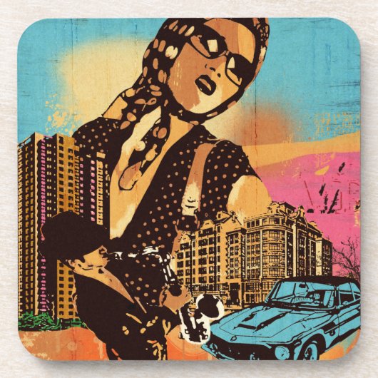 ウォーターカラーカラフルアーバンシティ飲料用コースター コースター (正面)