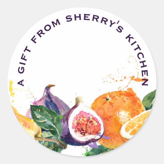 ウォーターカラーカラフルフルーツベーカリーホームベーキング ラウンドシール (正面)