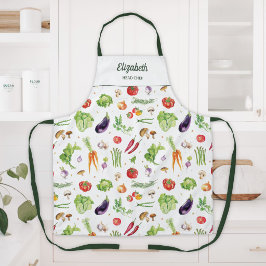 ウォーターカラーカラフル野菜 オーダーメイドネーム エプロン