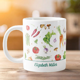 ウォーターカラーカラフル野菜 名前入り ジャンボコーヒーマグカップ