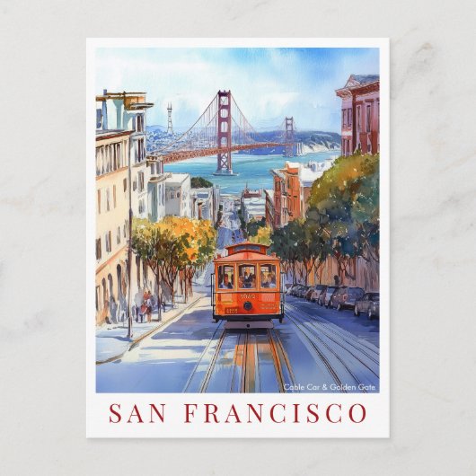 ウォーターカラーカリフォルニアサンフランシスコゴールデンゲート シーズンポストカード (正面)