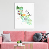 ウォーターカラーカリフォルニア州アートマップ キャンバスプリント (インサイチュ (リビング))