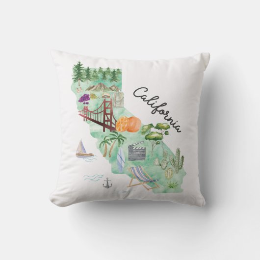 ウォーターカラーカリフォルニア州アートマップ クッション (正面)
