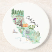 ウォーターカラーカリフォルニア州アートマップ コースター (正面)