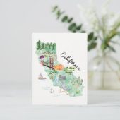 ウォーターカラーカリフォルニア州アートマップ ポストカード (スタンド正面)