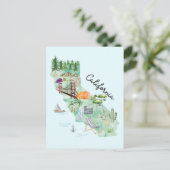 ウォーターカラーカリフォルニア州アートマップ ポストカード (スタンド正面)