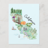 ウォーターカラーカリフォルニア州アートマップ ポストカード (正面)