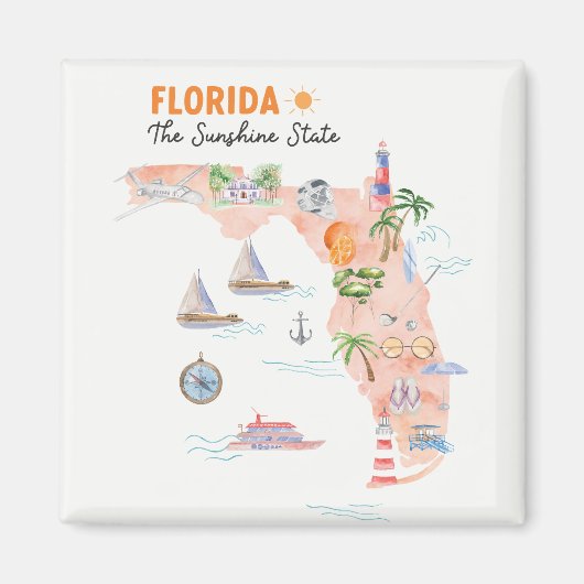 ウォーターカラーカリフォルニア州アートマップ マグネット (正面)