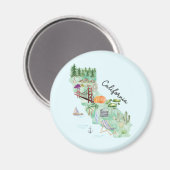 ウォーターカラーカリフォルニア州アートマップ マグネット (正面/裏面)