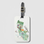 ウォーターカラーカリフォルニア州アートマップ ラゲッジタグ (正面縦)