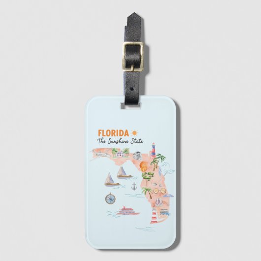 ウォーターカラーカリフォルニア州アートマップ ラゲッジタグ (正面縦)