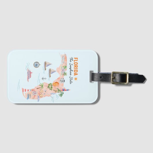 ウォーターカラーカリフォルニア州アートマップ ラゲッジタグ (正面横)