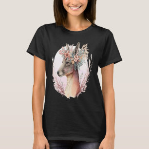 ウォーターカラーカンガルーフラワークラウンオーストラリアの動物 Tシャツ