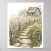 ウォーターカラーカントリーコテージアートプリントコテージコア ポスター (正面)