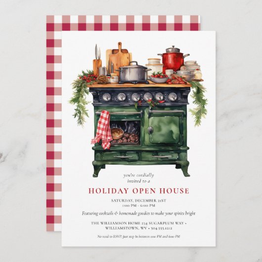 ウォーターカラーカントリーホリデークリスマスオープンハウス 招待状 (正面/裏面)