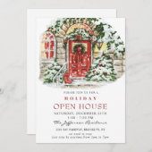 ウォーターカラーカントリーホリデークリスマスオープンハウス 招待状 (正面/裏面)