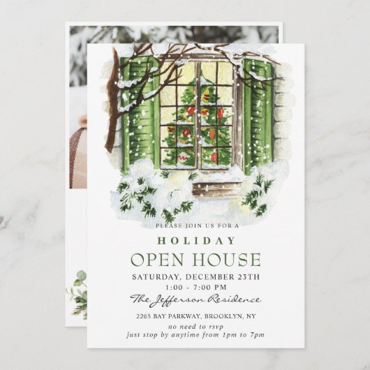 ウォーターカラーカントリーホリデークリスマスオープンハウス 招待状 (正面/裏面)
