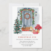 ウォーターカラーカントリーホリデーハウスクリスマスイブ 招待状 (正面)
