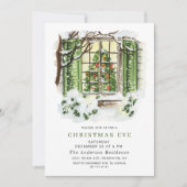 ウォーターカラーカントリーホリデーハウスクリスマスイブ 招待状 (正面)