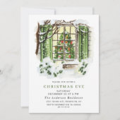 ウォーターカラーカントリーホリデーハウスクリスマスイブ 招待状 (正面)