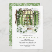 ウォーターカラーカントリーホリデーハウスクリスマスパーティー 招待状 (正面/裏面)