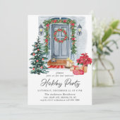 ウォーターカラーカントリーホリデーハウスクリスマスパーティー 招待状 (スタンド正面)