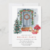ウォーターカラーカントリーホリデーハウスクリスマスパーティー 招待状 (正面)