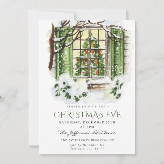 ウォーターカラーカントリーホリデーハウスクリスマスパーティー 招待状 (正面)