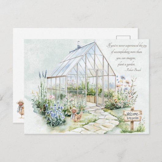 ウォーターカラーガーデングリーンハウスプラントアガーデン引用文 ポストカード (正面/裏面)