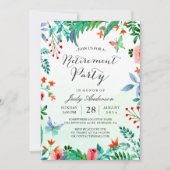 ウォーターカラーガーデングリーンリーフローラ退職パーティー 招待状 (正面)