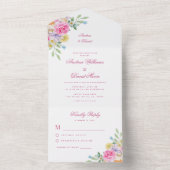 ウォーターカラーガーデンティーパーティーピンクフローラ結婚ズ オールインワン招待状 (内側)