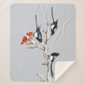 ウォーターカラーガーデンバードマグパイズワイルドライフ自然アート シェルパブランケット (正面)