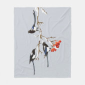 ウォーターカラーガーデンバードマグパイズワイルドライフ自然アート フリースブランケット (正面)