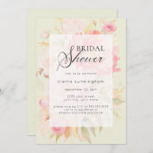 ウォーターカラーガーデンピンク牡丹フローラブライダルシャワー 招待状 (正面/裏面)
