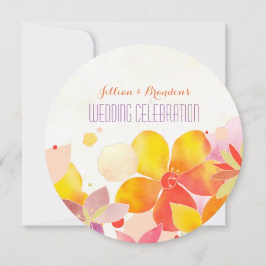 ウォーターカラーガーデンフラワーズボホ結婚ズ 招待状 (正面)