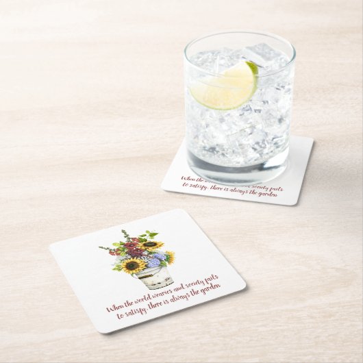 ウォーターカラーガーデンフラワーズ引用文フ素朴ァームハウス スクエアペーパーコースター (インサイチュ)