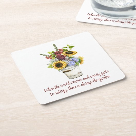 ウォーターカラーガーデンフラワーズ引用文フ素朴ァームハウス スクエアペーパーコースター (アングル)