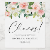 ウォーターカラーガーデンフラワーズ春の結婚式 ワインラベル (シングルラベル)