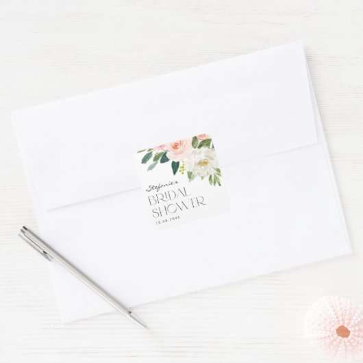 ウォーターカラーガーデンフラワーズ春ブライダルシャワー スクエアシール (封筒)