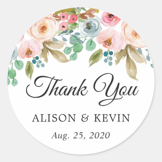 ウォーターカラーガーデンフローラ結婚式の引き出物ありがとう ラウンドシール (正面)