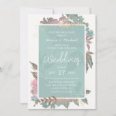 ウォーターカラーガーデンモーブ&ミントシックフローラズ 招待状 (正面)