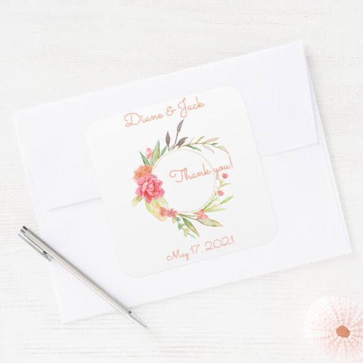 ウォーターカラーガーデンリースシール スクエアシール (封筒)