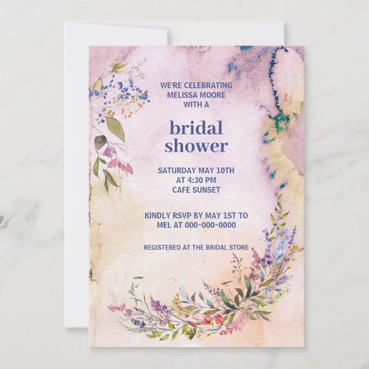 ウォーターカラーガーデン開花ブライダルシャワー招待 招待状 (正面)