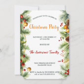 ウォーターカラーガーランドパイン&ベリークリスマスパーティー 招待状 (正面)