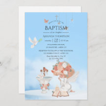 ウォーターカラーガールエンジェルバプティスフォト招待状