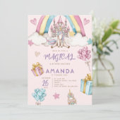 ウォーターカラーガールキュートユニコーンパレス誕生日 招待状 (スタンド正面)