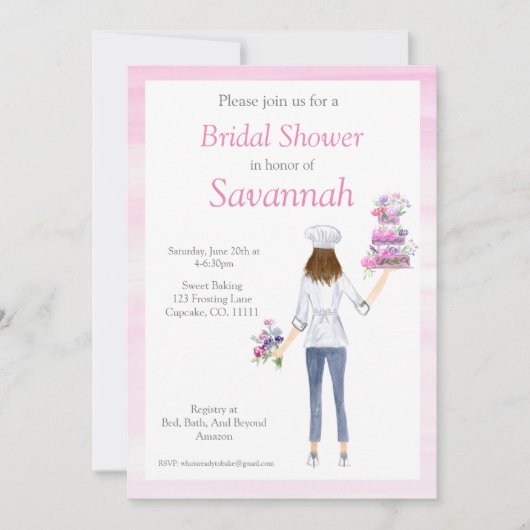 ウォーターカラーガールズベーキングブライダルシャワー 招待状 (正面)
