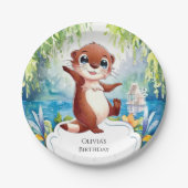 ウォーターカラーキッズオッター誕生日 ペーパープレート (正面)