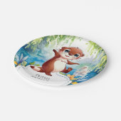 ウォーターカラーキッズオッター誕生日 ペーパープレート (アングル)