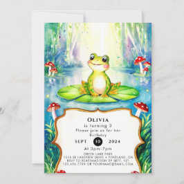 ウォーターカラーキッズカエル誕生日 招待状